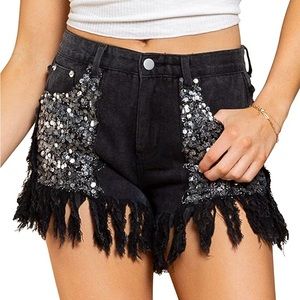 NWT UNILEXI high waisted sequins distressed shorts